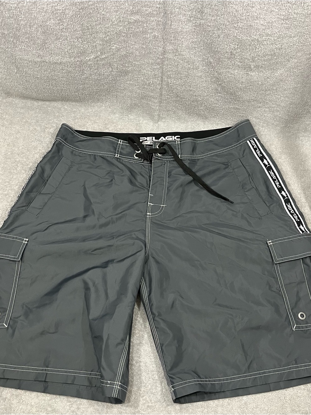 Pelagic Board Shorts Men 38 Cargo Gray Beach Surf Swim Trunks Nylon 10” Fishing